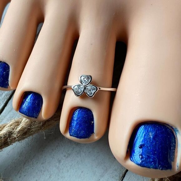 Sterling Silver Heart Clover Shamrock Cz Toe Ring Midi Ring - Picture 2 of 4